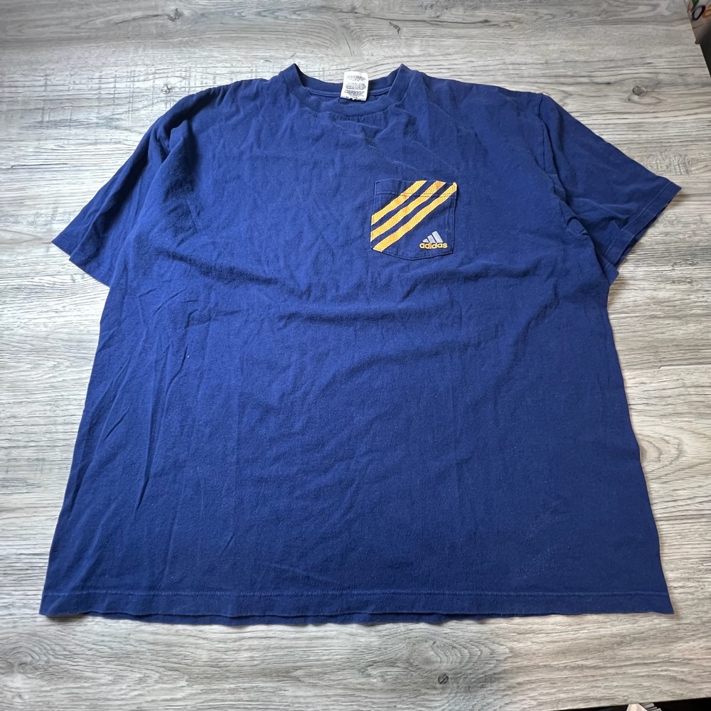 Adidas Pocket T-Shirt Mens XXL Navy Blue Vintage 90s Made in USA 3 Stripes Tee